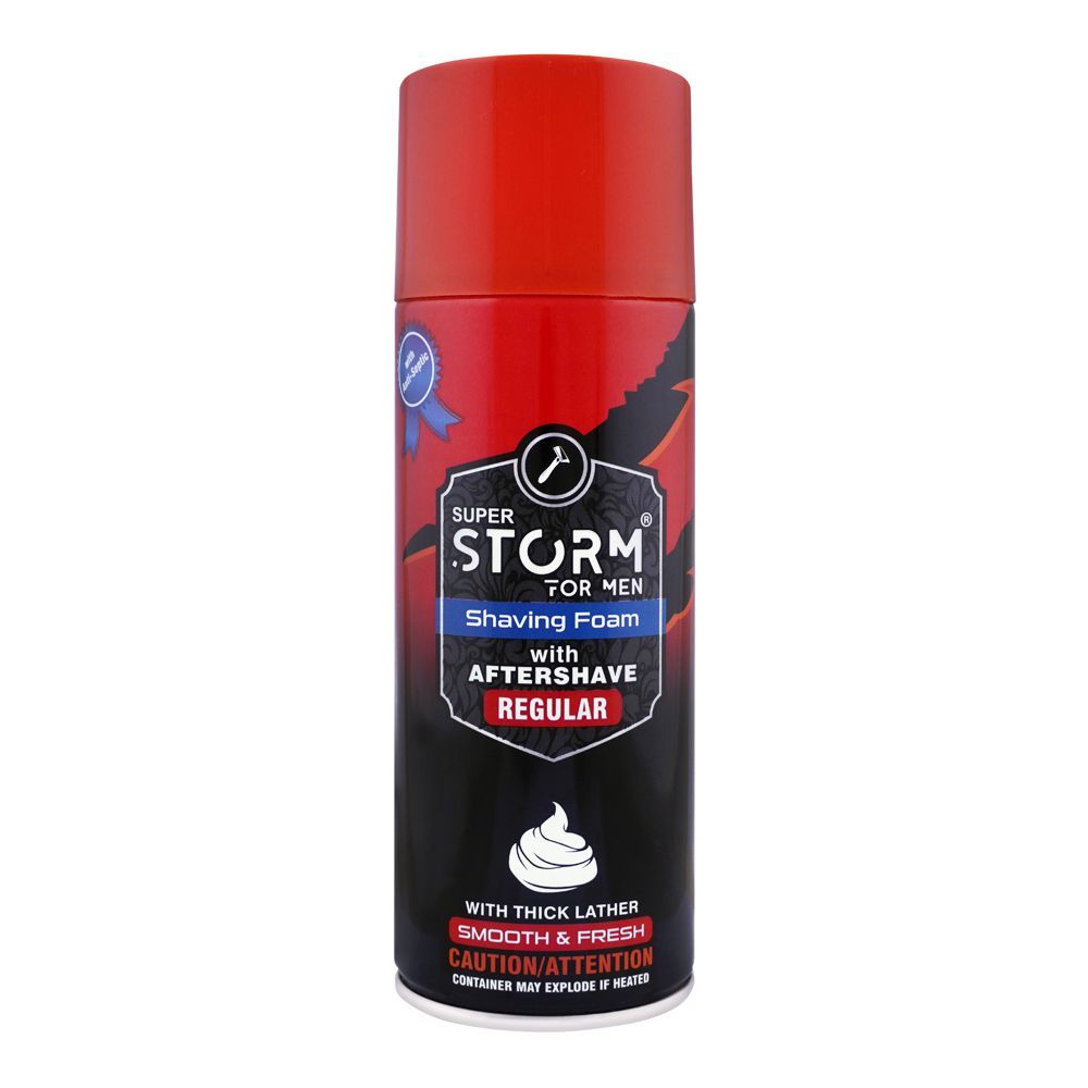 SUPER STORM FOR MEN REGULAR SHAVING FOAM WITH AFTER SHAVE, 400ml