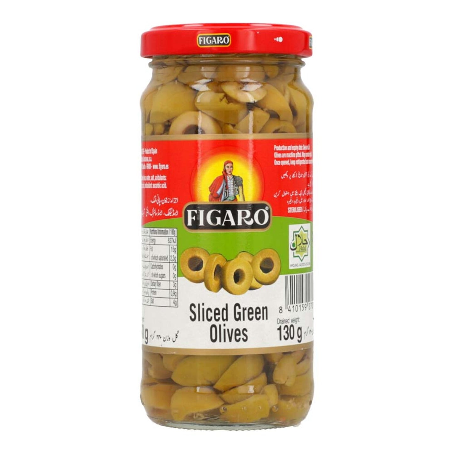FIGARO SLICED GREEN OLIVES 130G