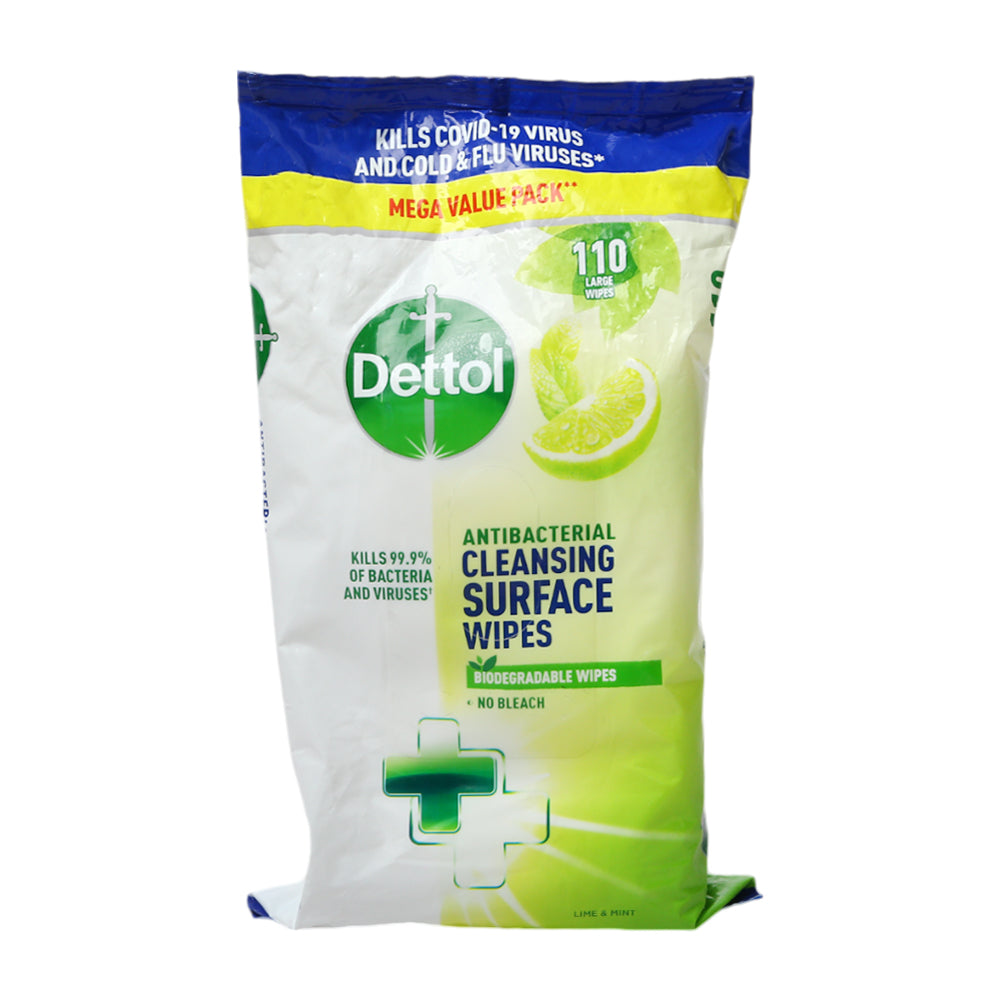 DETTOL CLEANING MULTI PURPOSE WIPES LARGE LIME AND MINT 110S