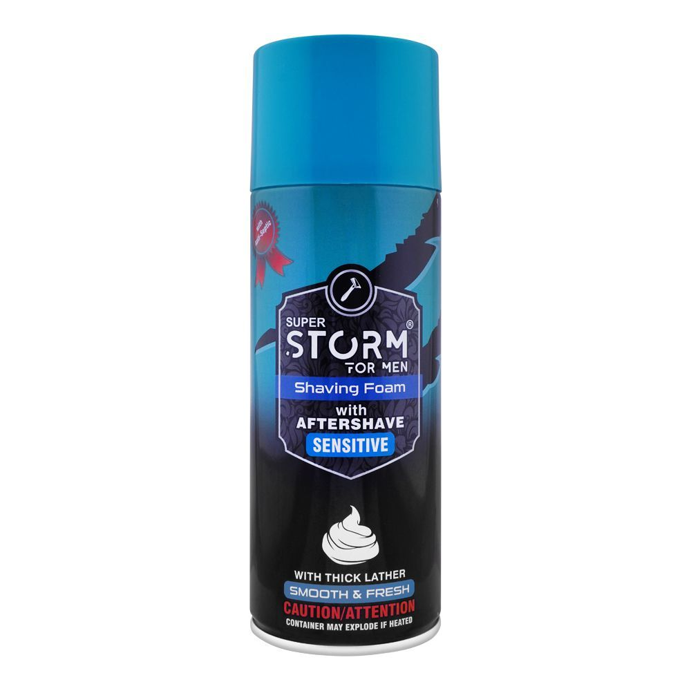 SUPER STORM FOR MEN SENSITIVE SHAVING FOAM WITH AFTER SHAVE, 400ml