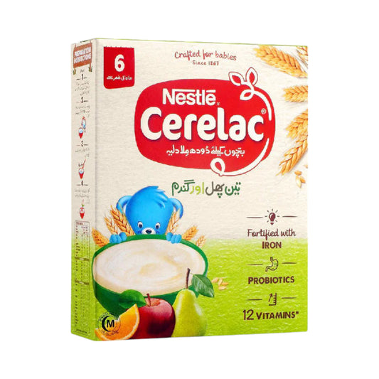 NESTLE CERELAC THREE FRUITS AND WHEAT 175 GM FROM 6 MONTHS