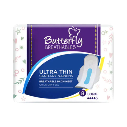BETTERFLY BREATHABLES ULTRA-THIN DRY MESH SANITARY PADS LONG 8 Pcs