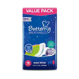 BUTTERFLY BREATHABLES MAXI THICK SANITARY PADS EXTRA LONG 16 Pcs